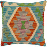 handmade Traditional Pillow Blue Rust Hand-Woven SQUARE 100% WOOL Hand woven turkish pillow2' x 2'