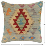 handmade Traditional Pillow Blue Red Hand-Woven SQUARE 100% WOOL Hand woven turkish pillow2' x 2'