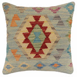 handmade Traditional Pillow Blue Red Hand-Woven SQUARE 100% WOOL Hand woven turkish pillow2' x 2'