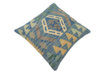 handmade Traditional Pillow Blue Gray Hand-Woven SQUARE 100% WOOL Hand woven turkish pillow2' x 2'