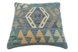 handmade Traditional Pillow Blue Gray Hand-Woven SQUARE 100% WOOL Hand woven turkish pillow2' x 2'