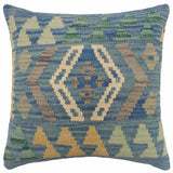 handmade Traditional Pillow Blue Gray Hand-Woven SQUARE 100% WOOL Hand woven turkish pillow2' x 2'