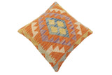 handmade Traditional Pillow Orange Blue Hand-Woven SQUARE 100% WOOL Hand woven turkish pillow2' x 2'