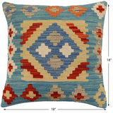 handmade Traditional Pillow Blue Rust Hand-Woven SQUARE 100% WOOL Hand woven turkish pillow2' x 2'