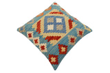 handmade Traditional Pillow Blue Rust Hand-Woven SQUARE 100% WOOL Hand woven turkish pillow2' x 2'