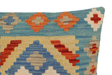 handmade Traditional Pillow Blue Rust Hand-Woven SQUARE 100% WOOL Hand woven turkish pillow2' x 2'