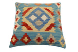 handmade Traditional Pillow Blue Rust Hand-Woven SQUARE 100% WOOL Hand woven turkish pillow2' x 2'