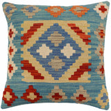 handmade Traditional Pillow Blue Rust Hand-Woven SQUARE 100% WOOL Hand woven turkish pillow2' x 2'