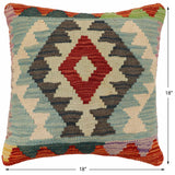 handmade Traditional Pillow Rust Blue Hand-Woven SQUARE 100% WOOL  Hand woven turkish pillow  2 x 2