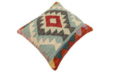 handmade Traditional Pillow Rust Blue Hand-Woven SQUARE 100% WOOL  Hand woven turkish pillow  2 x 2