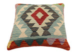 handmade Traditional Pillow Rust Blue Hand-Woven SQUARE 100% WOOL  Hand woven turkish pillow  2 x 2