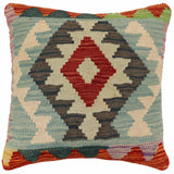 handmade Traditional Pillow Rust Blue Hand-Woven SQUARE 100% WOOL  Hand woven turkish pillow  2 x 2