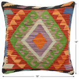 handmade Traditional Pillow Rust Blue Hand-Woven SQUARE 100% WOOL Hand woven turkish pillow2' x 2'