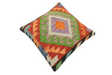 handmade Traditional Pillow Rust Blue Hand-Woven SQUARE 100% WOOL Hand woven turkish pillow2' x 2'