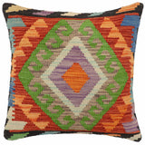 handmade Traditional Pillow Rust Blue Hand-Woven SQUARE 100% WOOL Hand woven turkish pillow2' x 2'