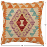 handmade Traditional Pillow Orange Beige Hand-Woven SQUARE 100% WOOL Hand woven turkish pillow2' x 2'