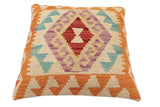 handmade Traditional Pillow Orange Beige Hand-Woven SQUARE 100% WOOL Hand woven turkish pillow2' x 2'