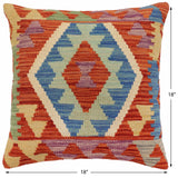 handmade Traditional Pillow Rust Blue Hand-Woven SQUARE 100% WOOL Hand woven turkish pillow2' x 2'