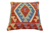 handmade Traditional Pillow Rust Blue Hand-Woven SQUARE 100% WOOL Hand woven turkish pillow2' x 2'