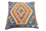 handmade Traditional Pillow Blue Orange Hand-Woven SQUARE 100% WOOL Hand woven turkish pillow2' x 2'
