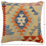 handmade Traditional Pillow Rust Blue Hand-Woven SQUARE 100% WOOL  Hand woven turkish pillow  2 x 2