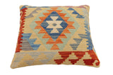 handmade Traditional Pillow Rust Blue Hand-Woven SQUARE 100% WOOL  Hand woven turkish pillow  2 x 2