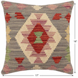 handmade Traditional Pillow Gray Red Hand-Woven SQUARE 100% WOOL  Hand woven turkish pillow  2 x 2