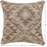 handmade Traditional Pillow Beige Gray Hand-Woven SQUARE 100% WOOL Hand woven turkish pillow2' x 2'