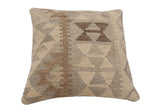 handmade Traditional Pillow Beige Gray Hand-Woven SQUARE 100% WOOL Hand woven turkish pillow2' x 2'