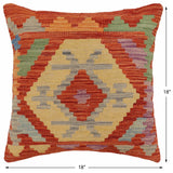 handmade Traditional Pillow Rust Blue Hand-Woven SQUARE 100% WOOL Hand woven turkish pillow2' x 2'