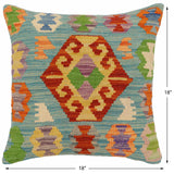 handmade Traditional Pillow Blue Rust Hand-Woven SQUARE 100% WOOL Hand woven turkish pillow2' x 2'