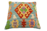 handmade Traditional Pillow Blue Rust Hand-Woven SQUARE 100% WOOL Hand woven turkish pillow2' x 2'