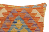 handmade Traditional Pillow Orange Blue Hand-Woven SQUARE 100% WOOL  Hand woven turkish pillow  2 x 2