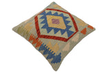 handmade Traditional Pillow Blue Rust Hand-Woven SQUARE 100% WOOL Hand woven turkish pillow2' x 2'