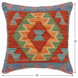 handmade Traditional Pillow Rust Blue Hand-Woven SQUARE 100% WOOL Hand woven turkish pillow2' x 2'