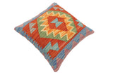 handmade Traditional Pillow Rust Blue Hand-Woven SQUARE 100% WOOL Hand woven turkish pillow2' x 2'