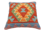 handmade Traditional Pillow Rust Blue Hand-Woven SQUARE 100% WOOL Hand woven turkish pillow2' x 2'