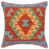 handmade Traditional Pillow Rust Blue Hand-Woven SQUARE 100% WOOL Hand woven turkish pillow2' x 2'