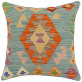 handmade Traditional Pillow Blue Rust Hand-Woven SQUARE 100% WOOL Hand woven turkish pillow2' x 2'