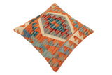 handmade Traditional Pillow Rust Blue Hand-Woven SQUARE 100% WOOL Hand woven turkish pillow2' x 2'