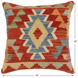 handmade Traditional Pillow Rust Blue Hand-Woven SQUARE 100% WOOL Hand woven turkish pillow2' x 2'