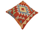 handmade Traditional Pillow Rust Blue Hand-Woven SQUARE 100% WOOL Hand woven turkish pillow2' x 2'