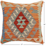 handmade Traditional Pillow Rust Blue Hand-Woven SQUARE 100% WOOL  Hand woven turkish pillow  2 x 2