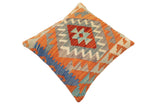 handmade Traditional Pillow Rust Blue Hand-Woven SQUARE 100% WOOL  Hand woven turkish pillow  2 x 2