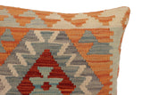 handmade Traditional Pillow Rust Blue Hand-Woven SQUARE 100% WOOL  Hand woven turkish pillow  2 x 2