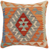 handmade Traditional Pillow Rust Blue Hand-Woven SQUARE 100% WOOL  Hand woven turkish pillow  2 x 2