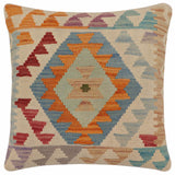 handmade Traditional Pillow Beige Blue Hand-Woven SQUARE 100% WOOL Hand woven turkish pillow2' x 2'