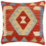 handmade Traditional Pillow Rust Blue Hand-Woven SQUARE 100% WOOL  Hand woven turkish pillow  2 x 2