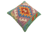 handmade Traditional Pillow Blue Rust Hand-Woven SQUARE 100% WOOL Hand woven turkish pillow2' x 2'