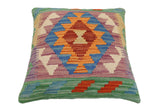 handmade Traditional Pillow Blue Rust Hand-Woven SQUARE 100% WOOL Hand woven turkish pillow2' x 2'